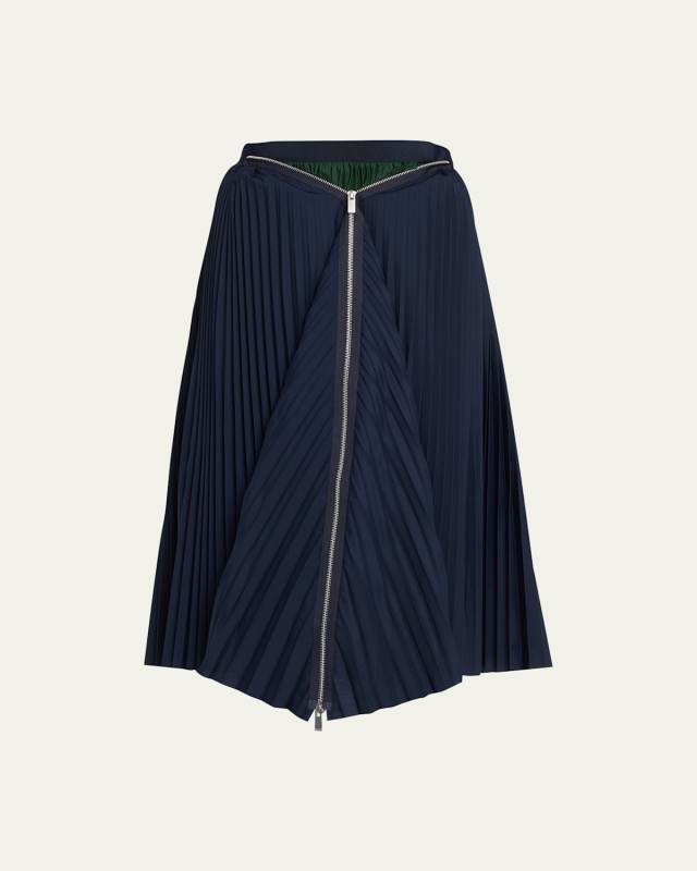 Bicolor Pleated Midi Skirt with Zip Front